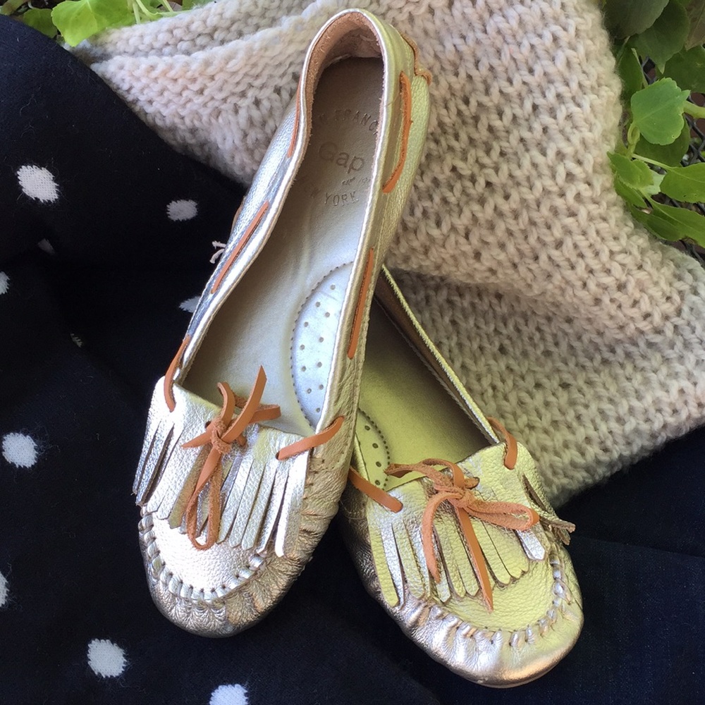 Gold Leather Driving Moccasins - Size 6.5